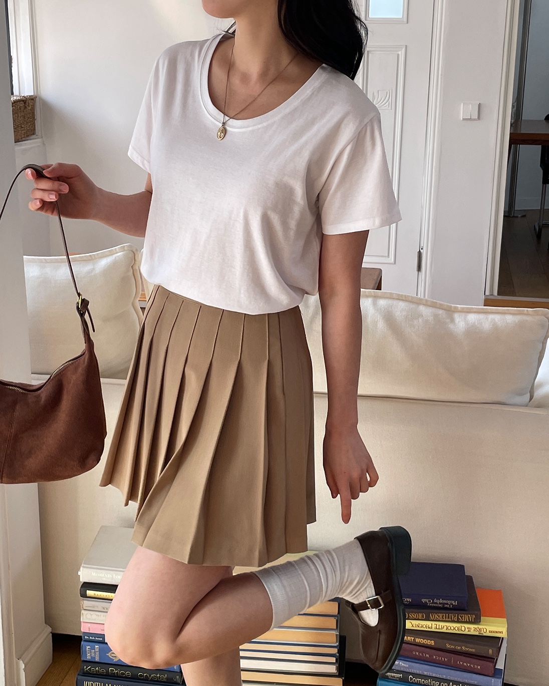 コットンラウンドネックルーズ半袖無地Tシャツ | 詳細画像13