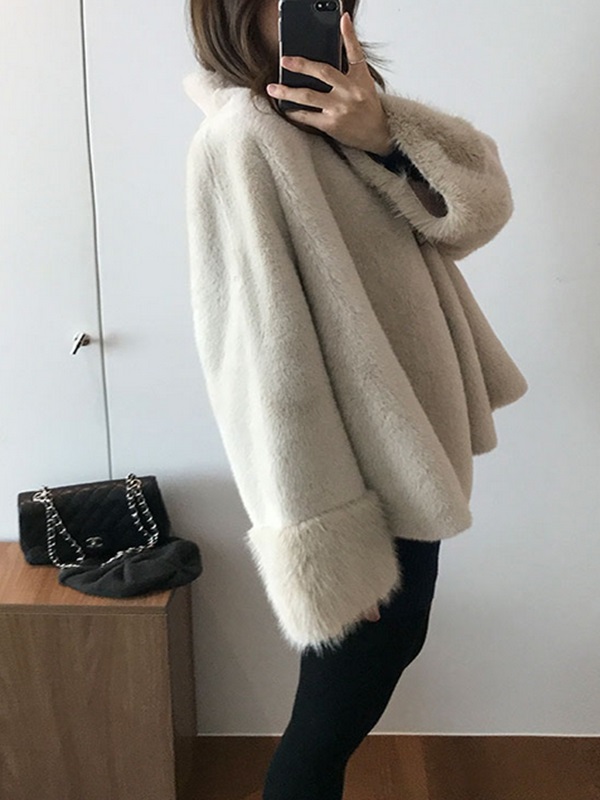 ムートンコンビエコファーノーカラーオーバーサイズ長袖ハーフジャケット | 詳細画像6