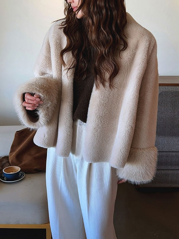 ムートンコンビエコファーノーカラーオーバーサイズ長袖ハーフジャケット | 詳細画像10