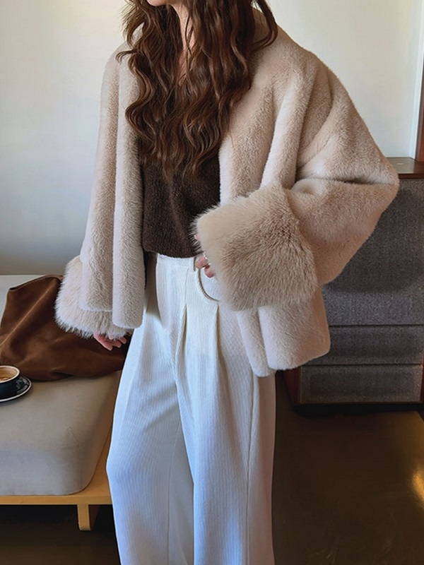 ムートンコンビエコファーノーカラーオーバーサイズ長袖ハーフジャケット | 詳細画像11