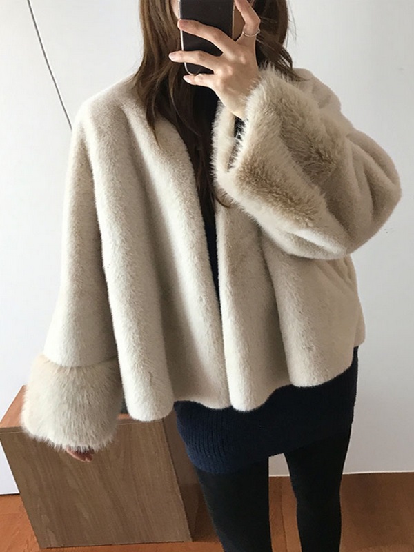 ムートンコンビエコファーノーカラーオーバーサイズ長袖ハーフジャケット | 詳細画像14