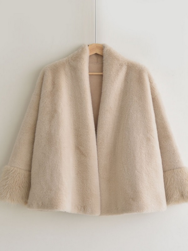 ムートンコンビエコファーノーカラーオーバーサイズ長袖ハーフジャケット | 詳細画像18