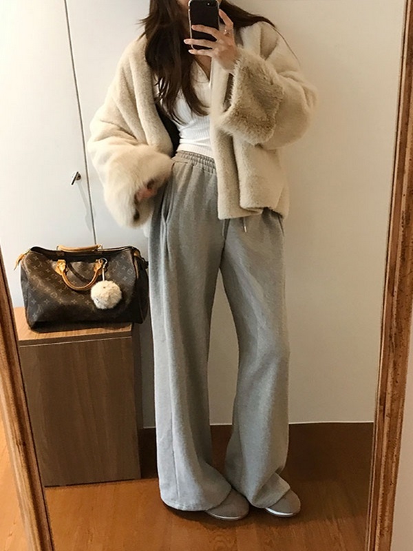 ムートンコンビエコファーノーカラーオーバーサイズ長袖ハーフジャケット | 詳細画像7