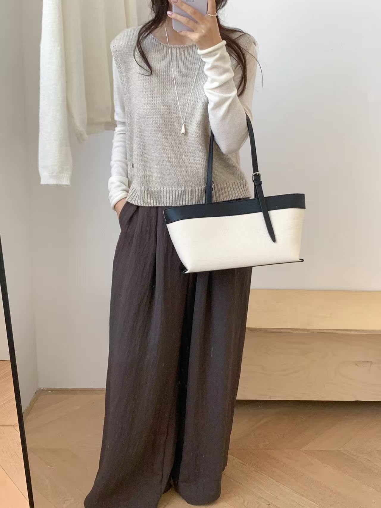 レザー調バックルマグネットボタン配色トートバッグ | 詳細画像6