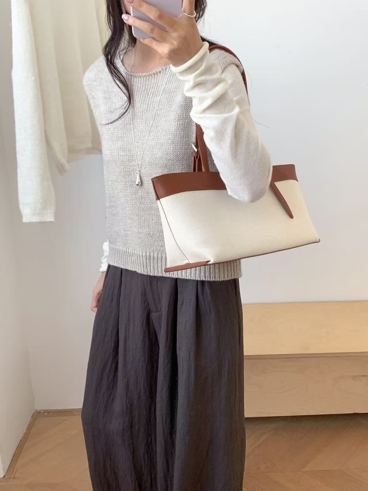 レザー調バックルマグネットボタン配色トートバッグ | 詳細画像4