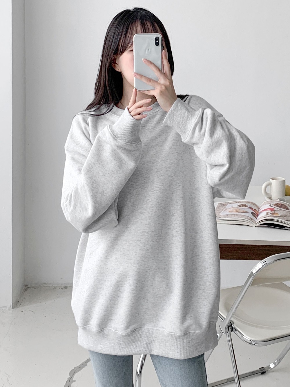 ラウンドネックオーバーサイズボクシー長袖無地スウェット | 詳細画像2