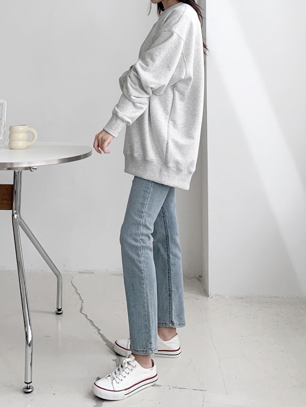 ラウンドネックオーバーサイズボクシー長袖無地スウェット | 詳細画像4