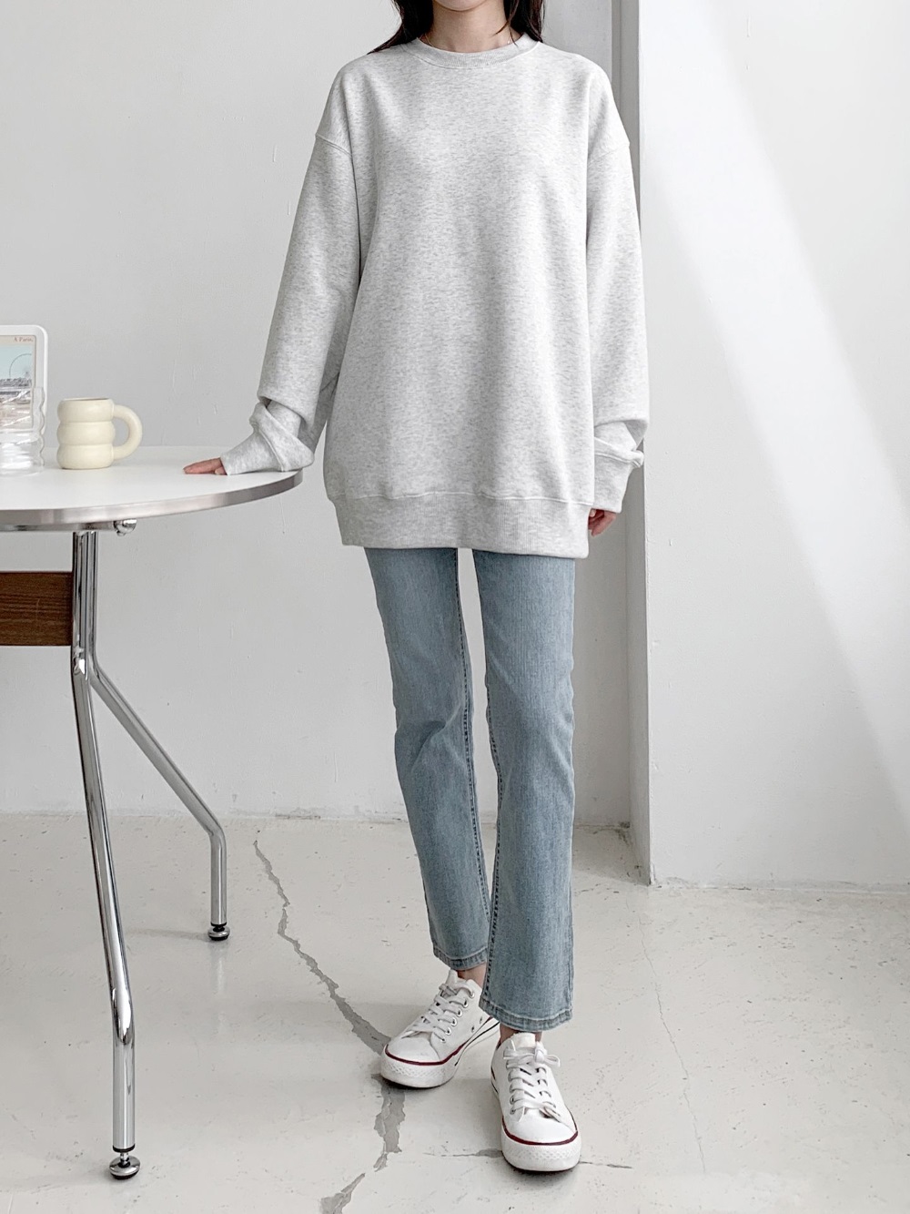 ラウンドネックオーバーサイズボクシー長袖無地スウェット | 詳細画像5