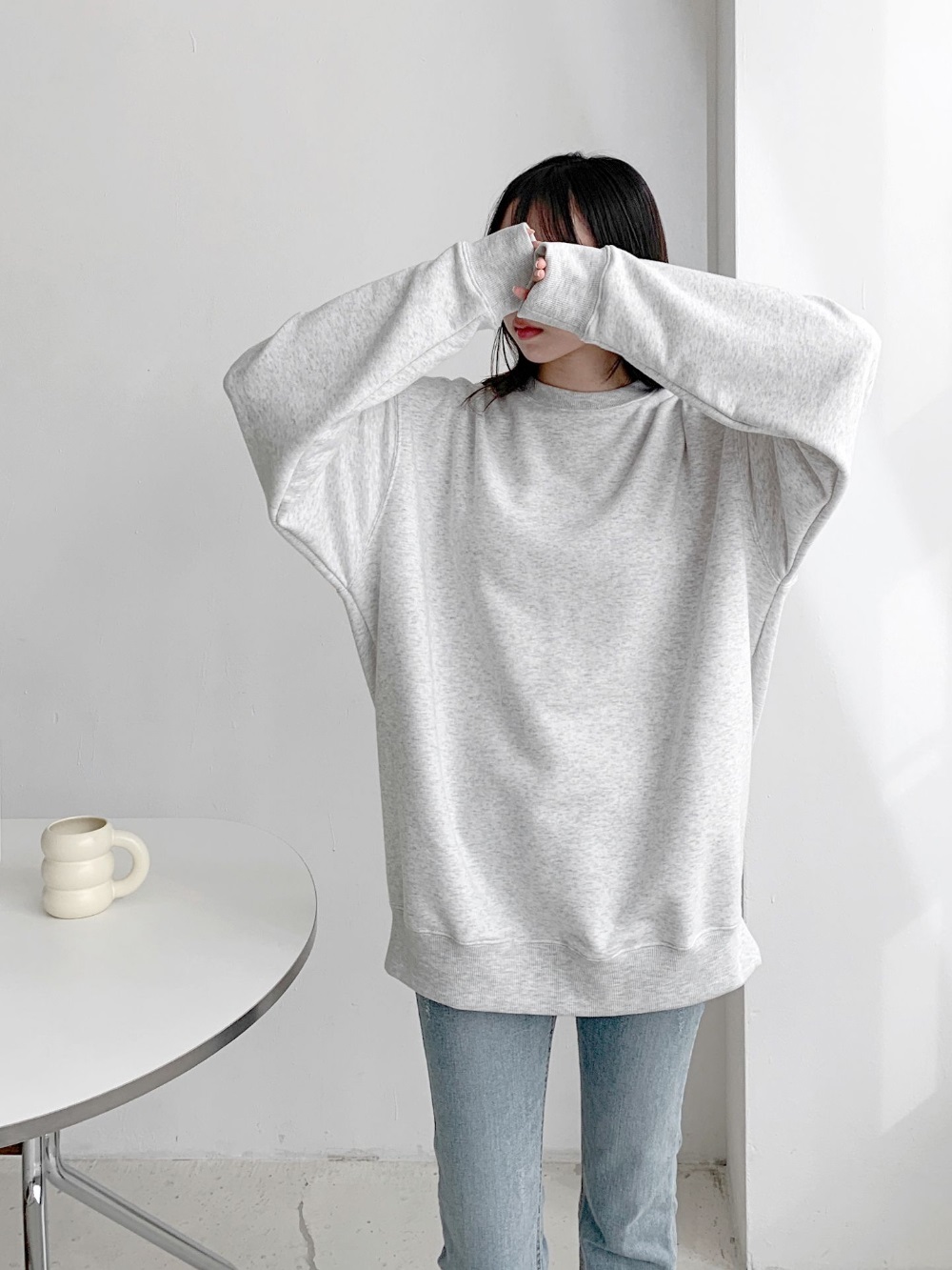 ラウンドネックオーバーサイズボクシー長袖無地スウェット | 詳細画像6