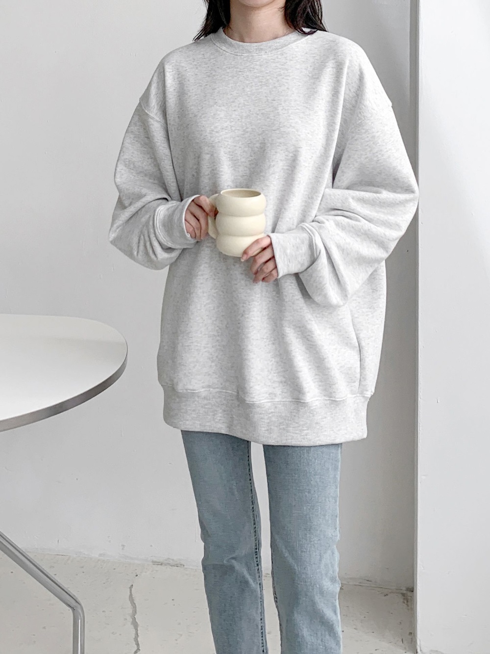 ラウンドネックオーバーサイズボクシー長袖無地スウェット | 詳細画像8