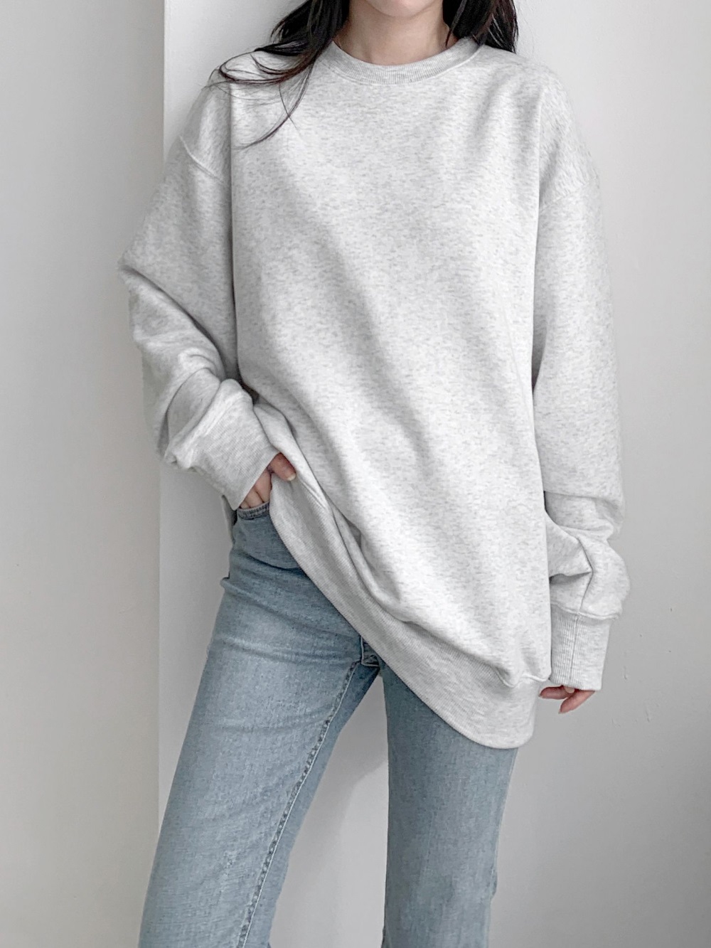 ラウンドネックオーバーサイズボクシー長袖無地スウェット | 詳細画像9