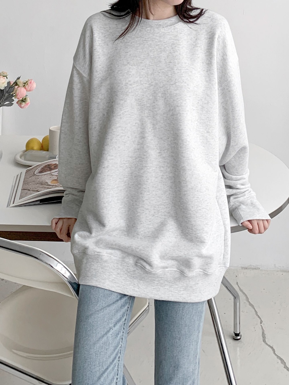 ラウンドネックオーバーサイズボクシー長袖無地スウェット | 詳細画像10