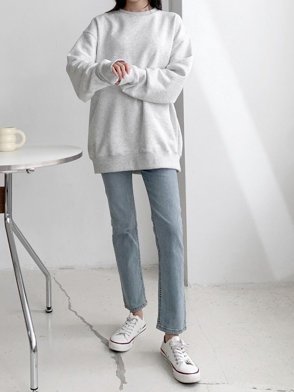 ラウンドネックオーバーサイズボクシー長袖無地スウェット | 詳細画像11