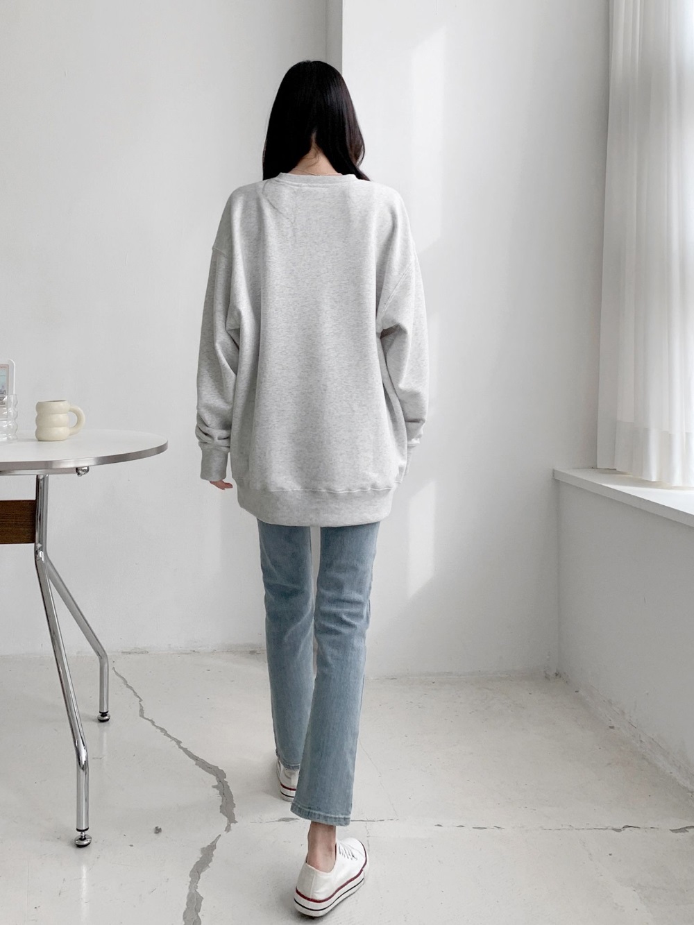 ラウンドネックオーバーサイズボクシー長袖無地スウェット | 詳細画像14