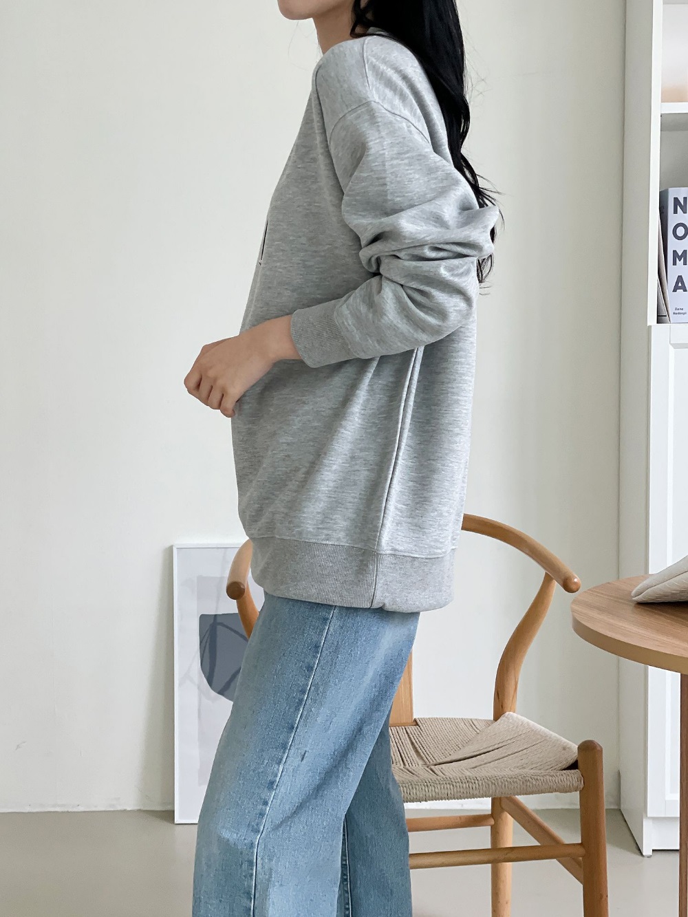 ラウンドネックオーバーサイズボクシー長袖無地スウェット | 詳細画像5