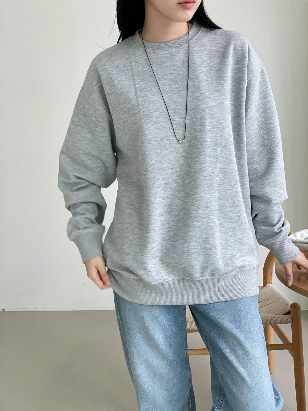 ラウンドネックオーバーサイズボクシー長袖無地スウェット | 詳細画像6