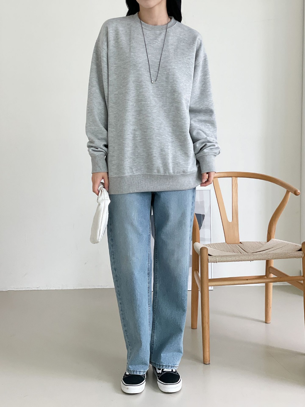 ラウンドネックオーバーサイズボクシー長袖無地スウェット | 詳細画像8
