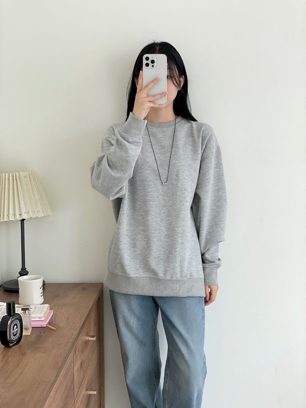 ラウンドネックオーバーサイズボクシー長袖無地スウェット | 詳細画像12