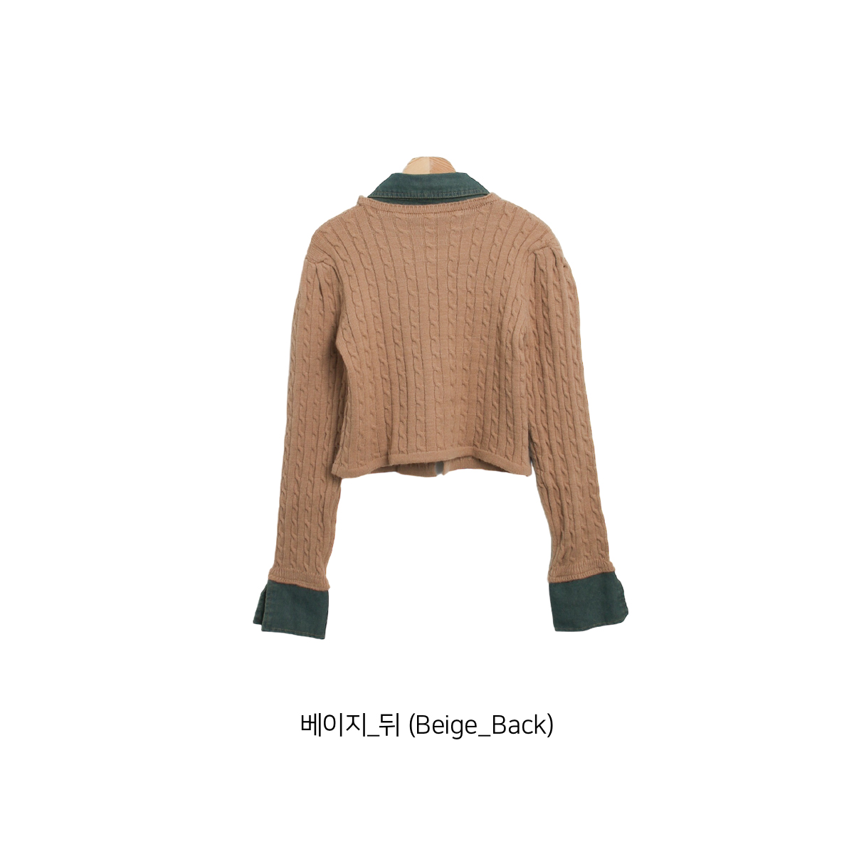 ニットデニムコットンカラークロップドベルスリーブレイヤード風長袖ビジューボタン配色ケーブルカーディガン | 詳細画像18