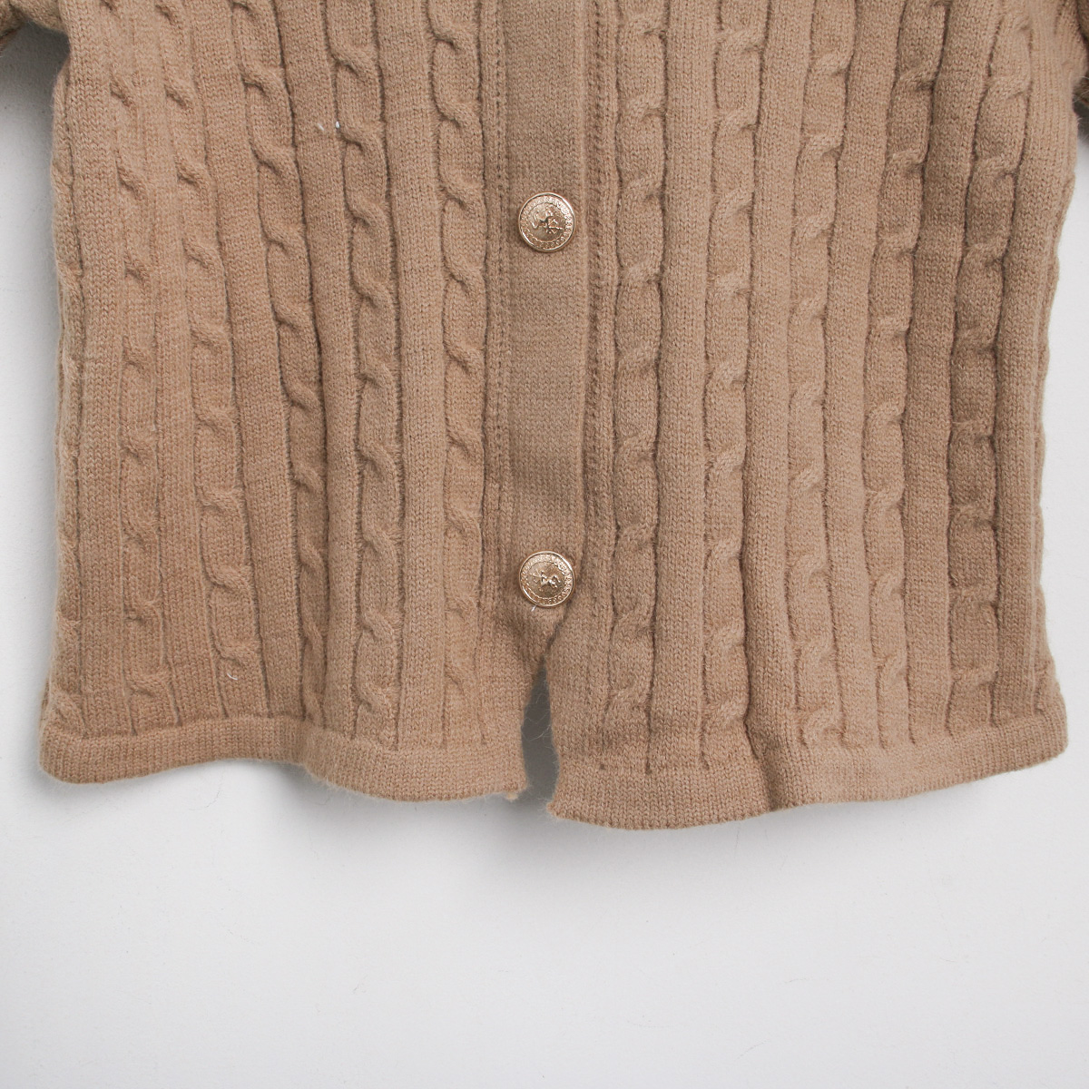 ニットデニムコットンカラークロップドベルスリーブレイヤード風長袖ビジューボタン配色ケーブルカーディガン | 詳細画像20