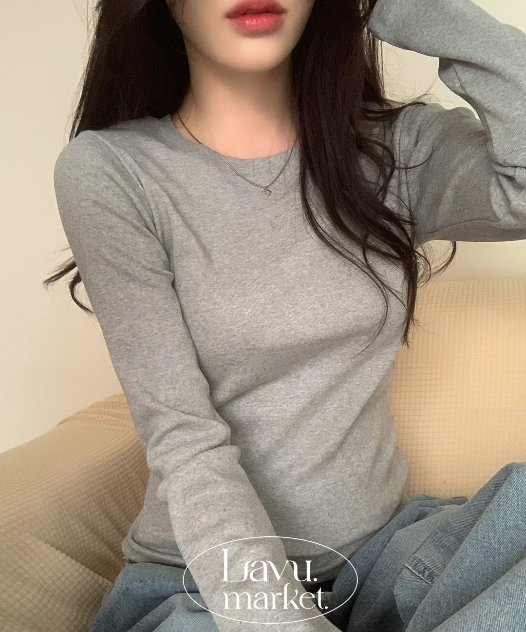 ストレッチソフトコットンラウンドネックスリム長袖Tシャツ