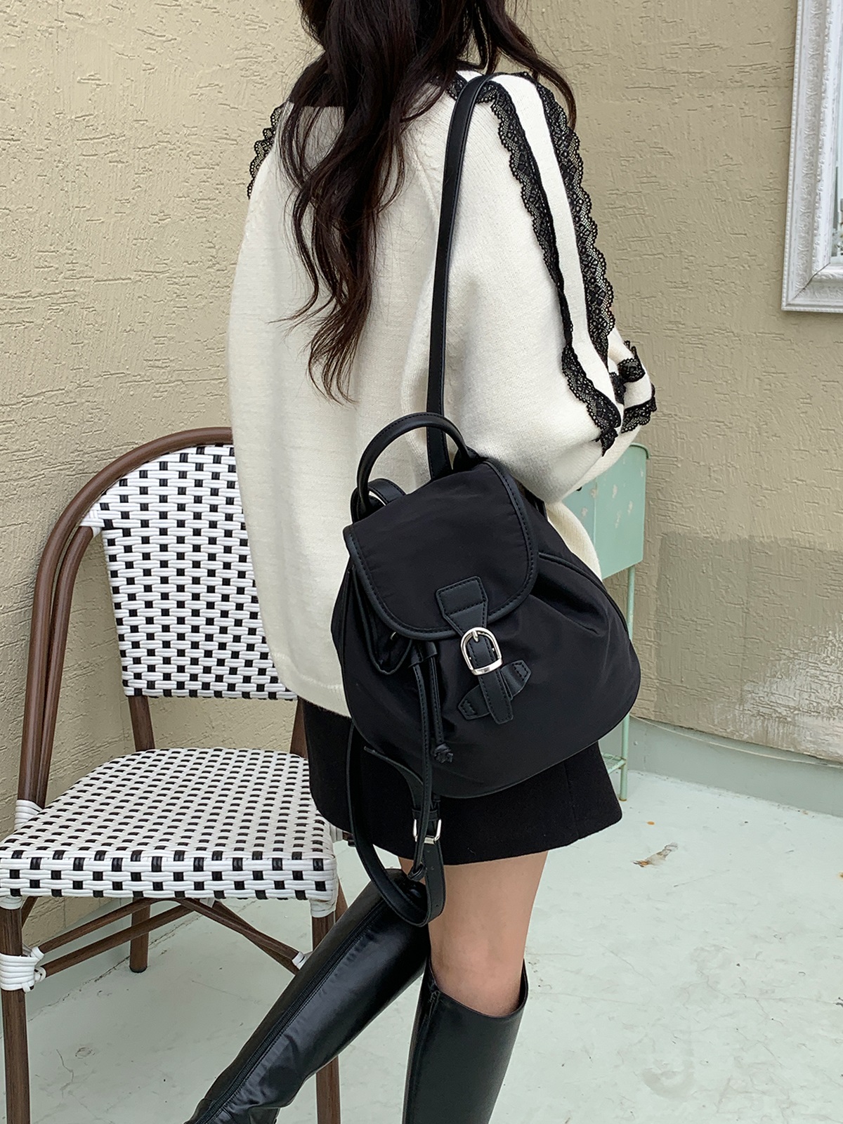 レースラウンドネックラグランオーバーサイズ長袖ハーフレタリング配色ニット | 詳細画像11