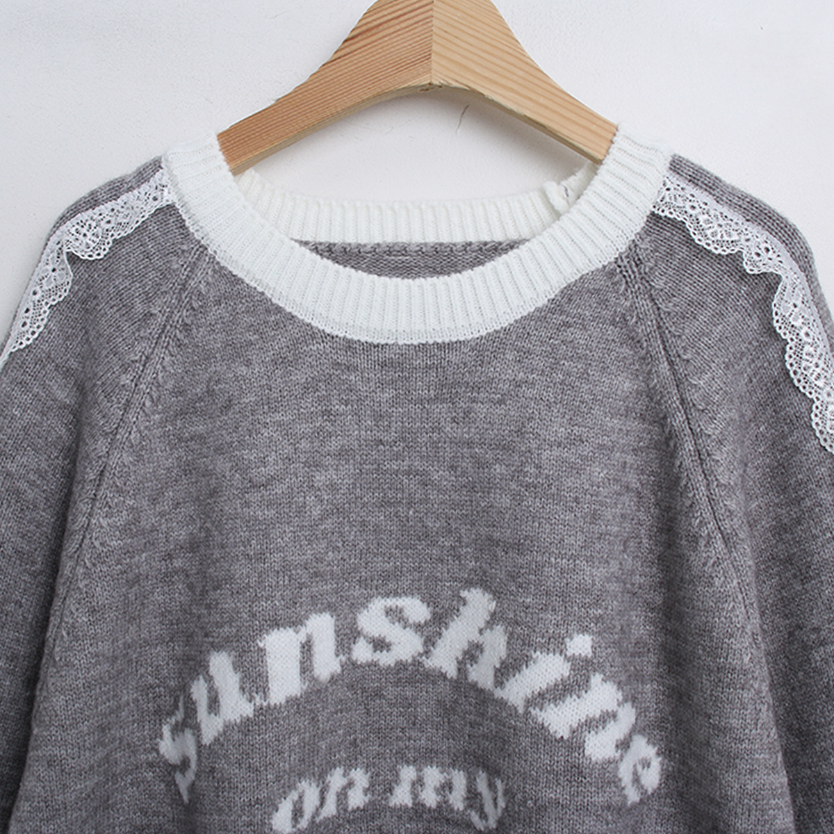 レースラウンドネックラグランオーバーサイズ長袖ハーフレタリング配色ニット | 詳細画像22