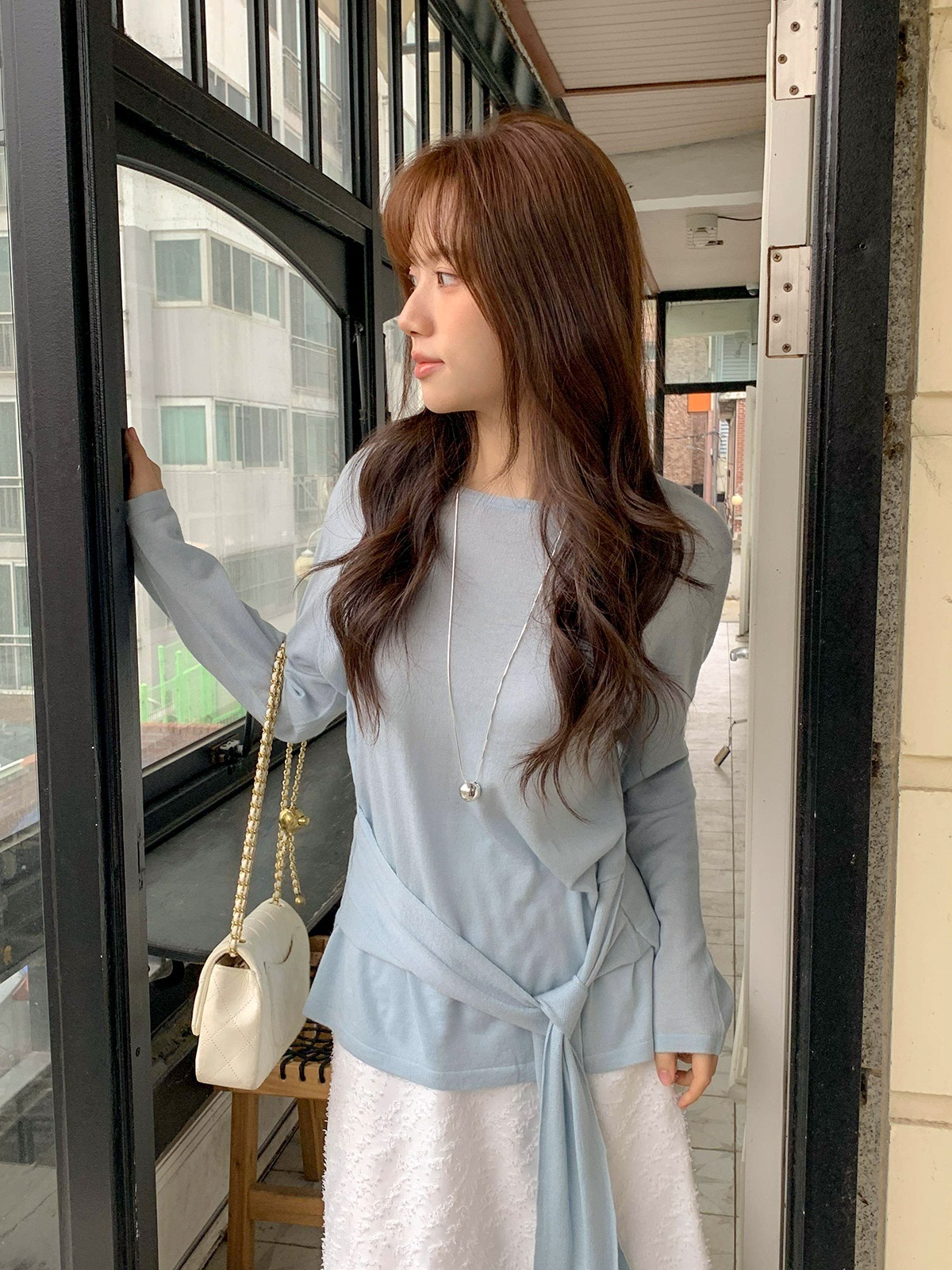 ラウンドネックルーズ長袖ボーダー無地Tシャツ | 詳細画像9