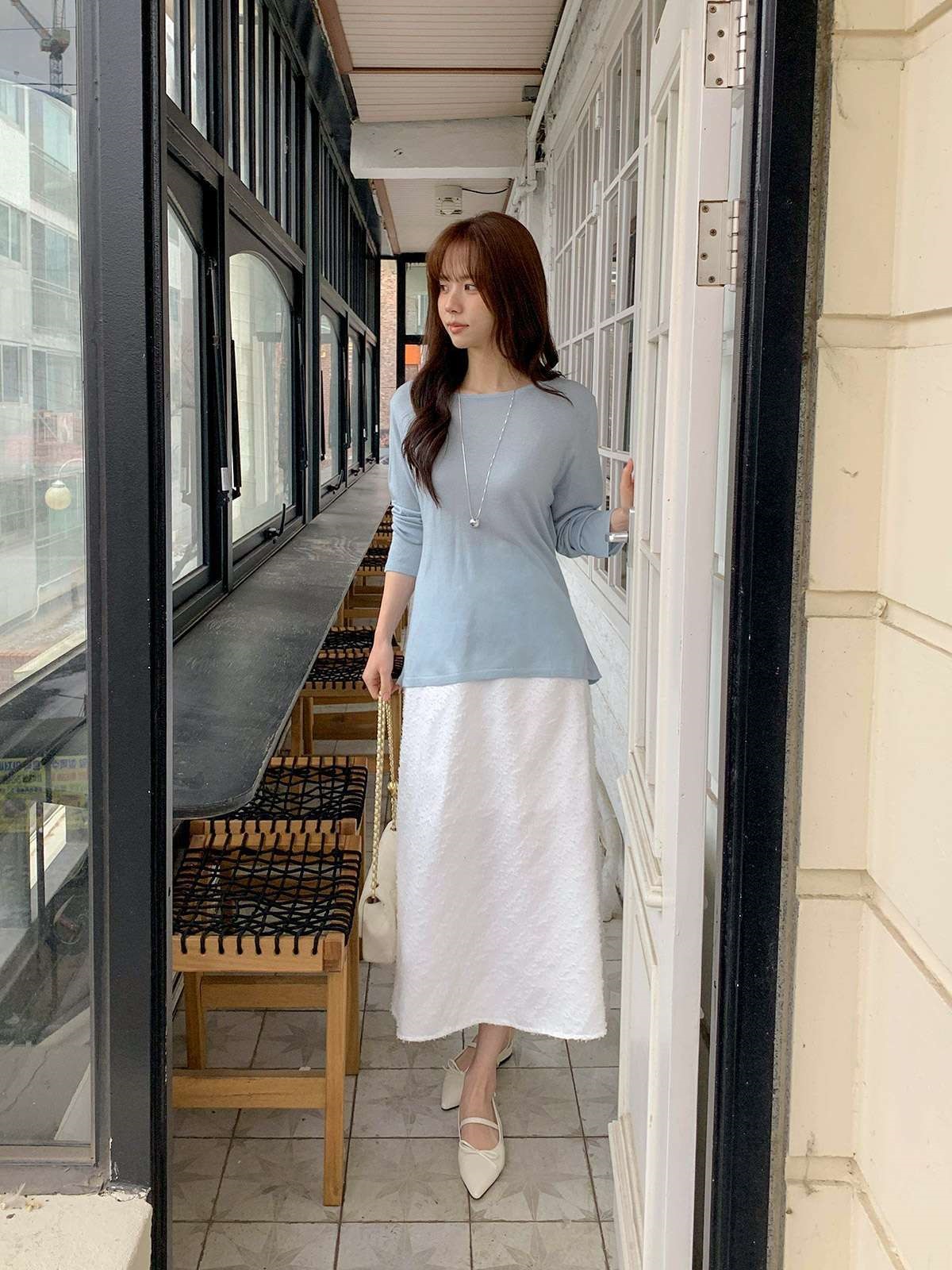 ラウンドネックルーズ長袖ボーダー無地Tシャツ | 詳細画像10