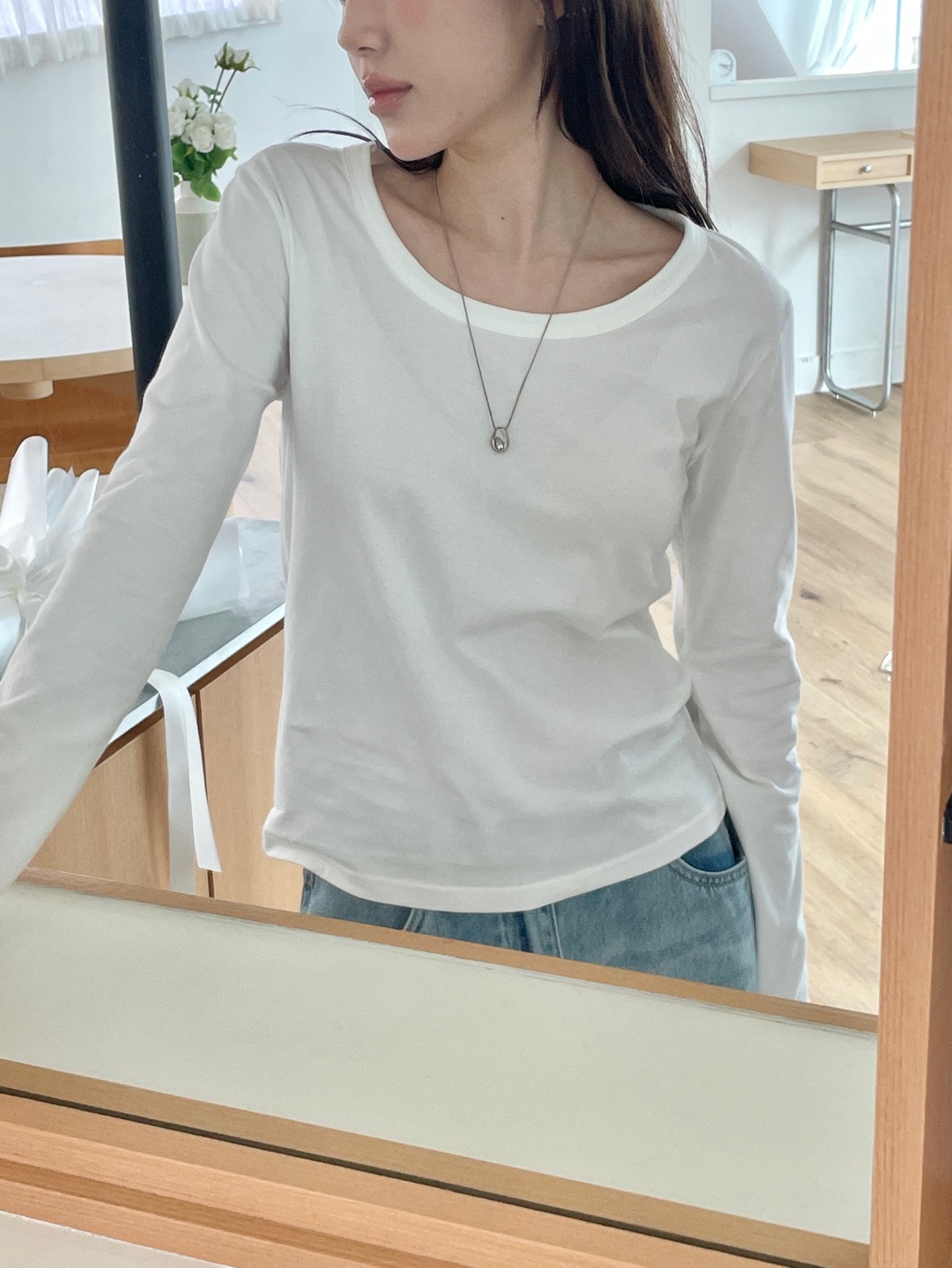 ラウンドネックベーシック長袖無地Tシャツ | 詳細画像6
