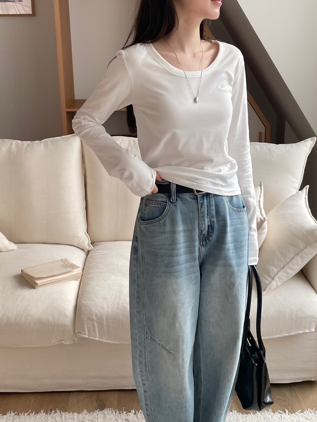 ラウンドネックベーシック長袖無地Tシャツ | 詳細画像8