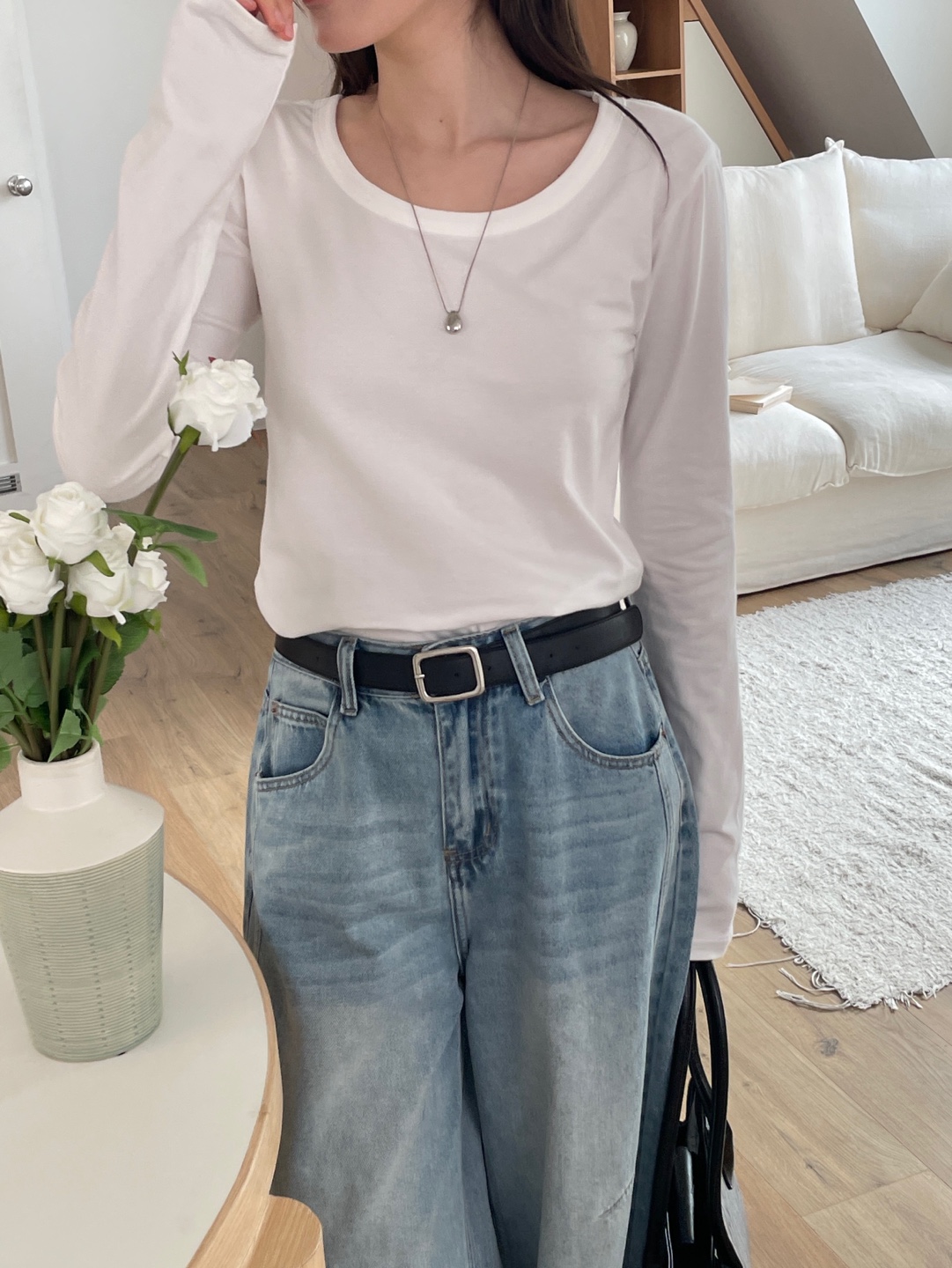 ラウンドネックベーシック長袖無地Tシャツ | 詳細画像13