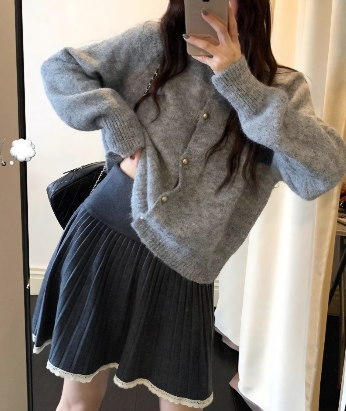 レースニットコンビプリーツウエストゴムAラインミニ配色スカート | 詳細画像3