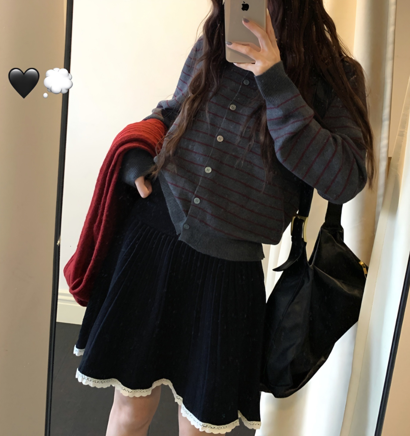 レースニットコンビプリーツウエストゴムAラインミニ配色スカート | 詳細画像13