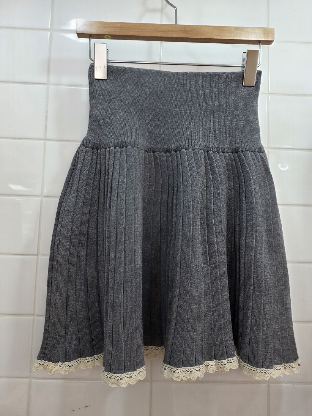 レースニットコンビプリーツウエストゴムAラインミニ配色スカート | 詳細画像15