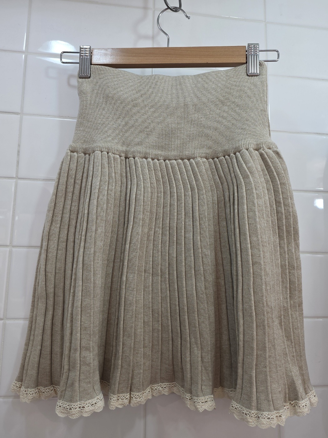 レースニットコンビプリーツウエストゴムAラインミニ配色スカート | 詳細画像16