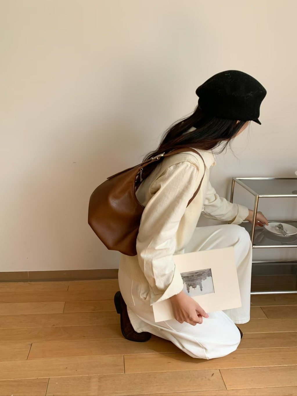 レザー調ジップアップベルト無地トートバッグ | 詳細画像2