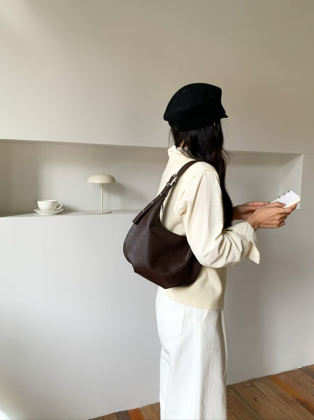 レザー調ジップアップベルト無地トートバッグ | 詳細画像17