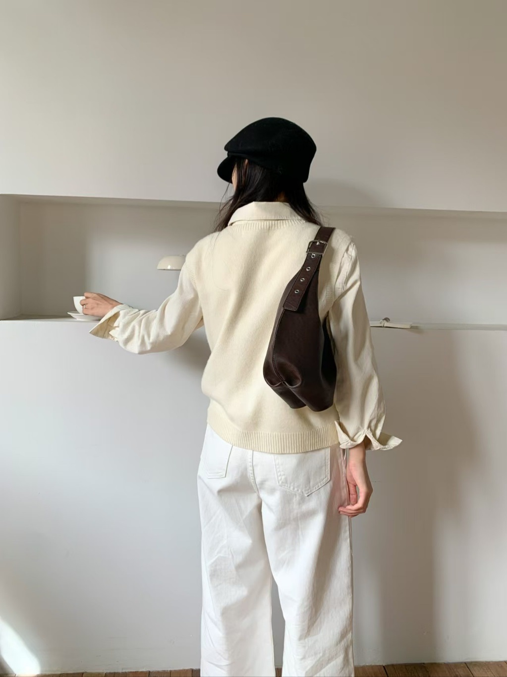 レザー調ジップアップベルト無地トートバッグ | 詳細画像15