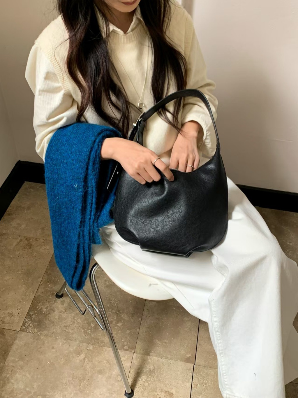 レザー調ジップアップベルト無地トートバッグ | 詳細画像10