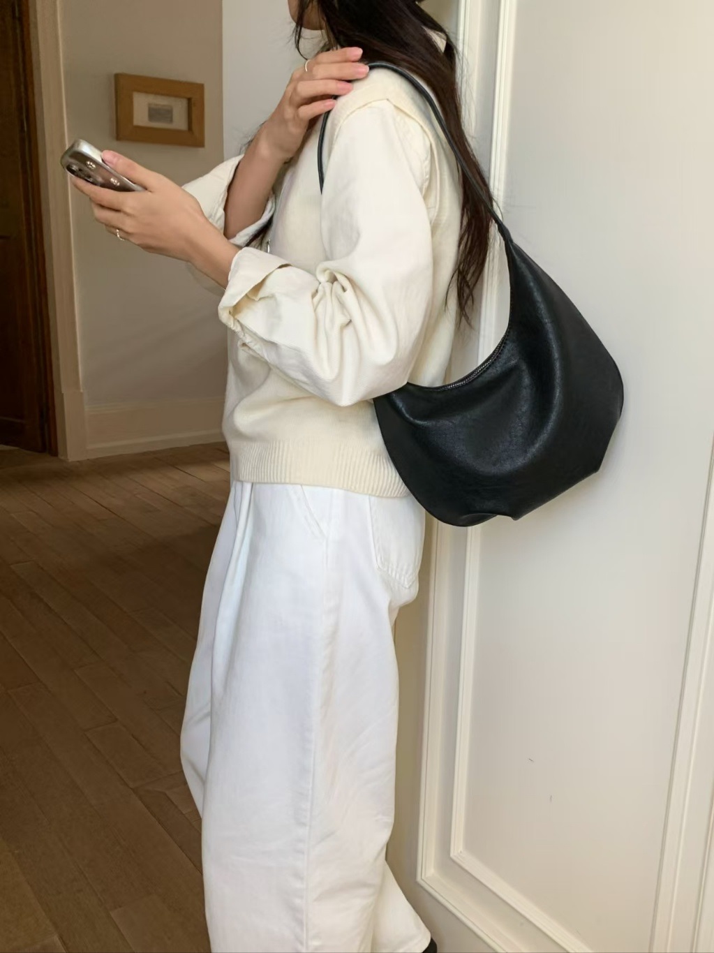 レザー調ジップアップベルト無地トートバッグ | 詳細画像11