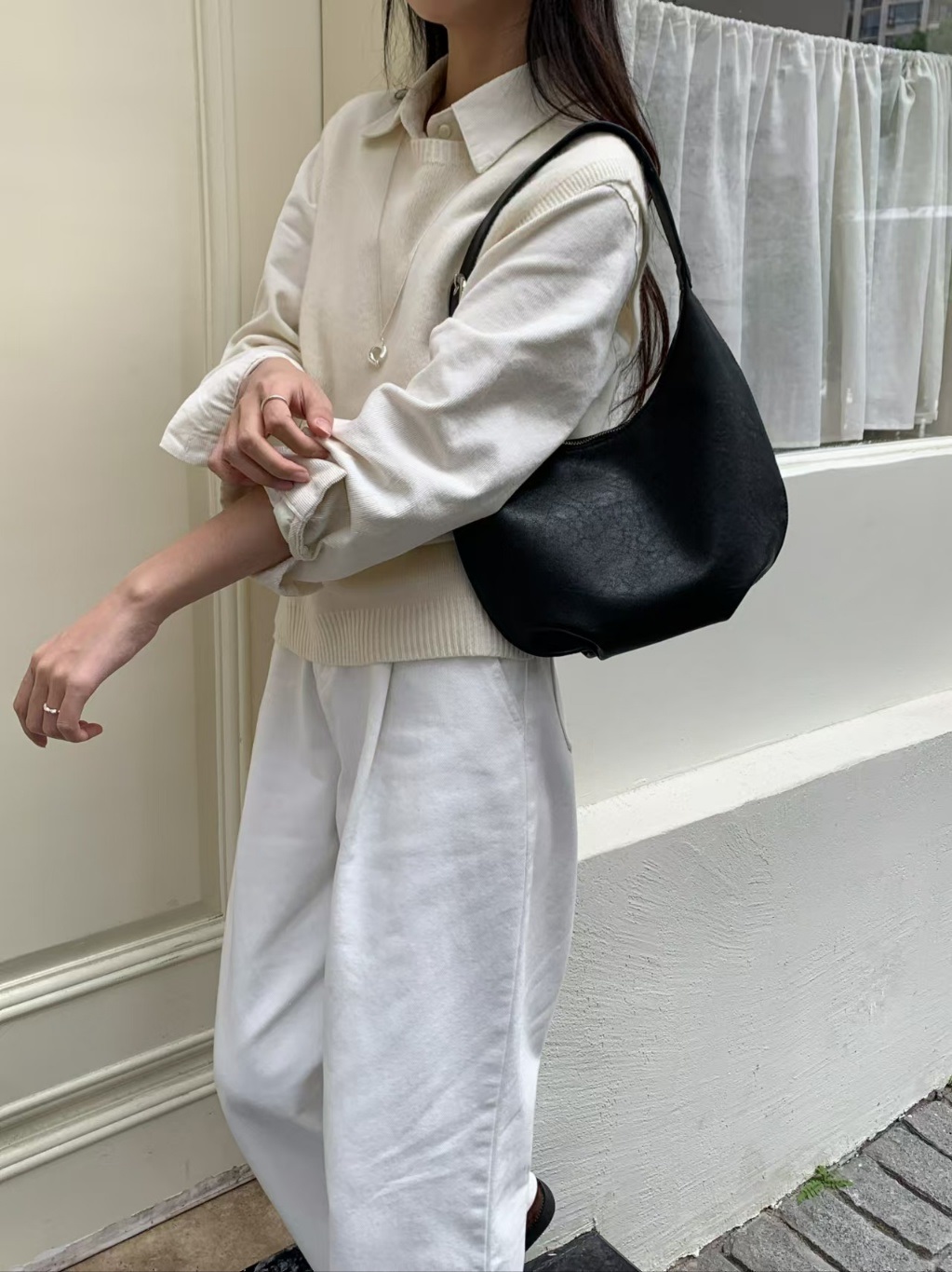 レザー調ジップアップベルト無地トートバッグ | 詳細画像12