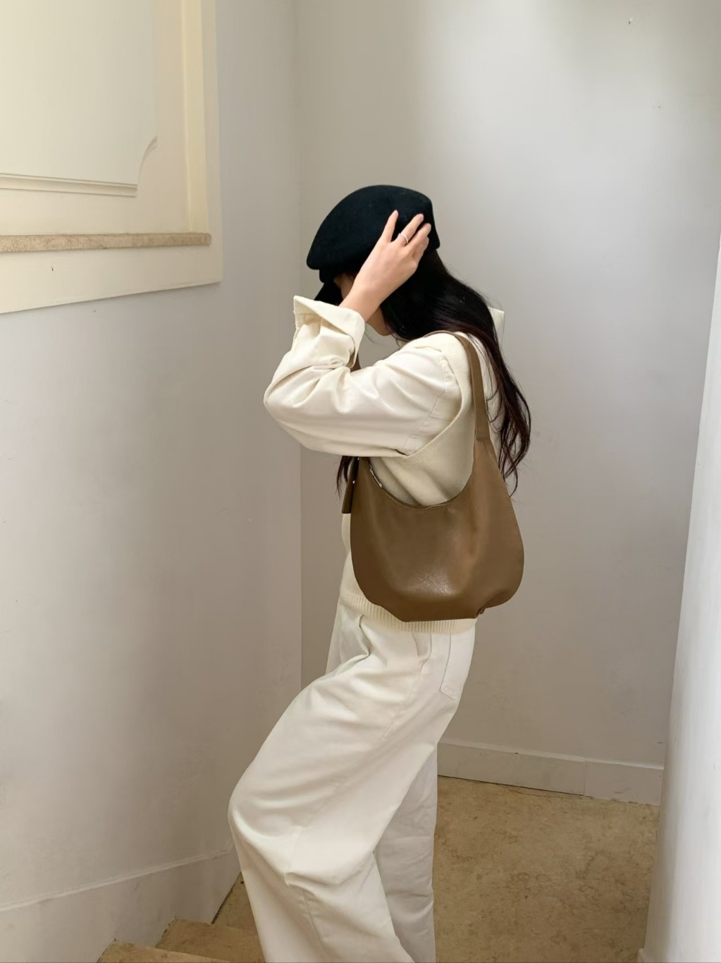 レザー調ジップアップベルト無地トートバッグ | 詳細画像8