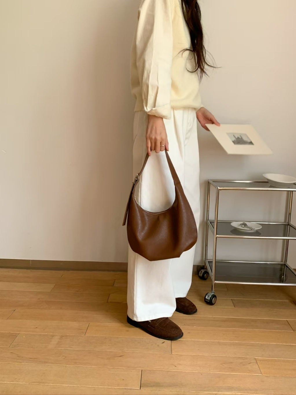 レザー調ジップアップベルト無地トートバッグ | 詳細画像3