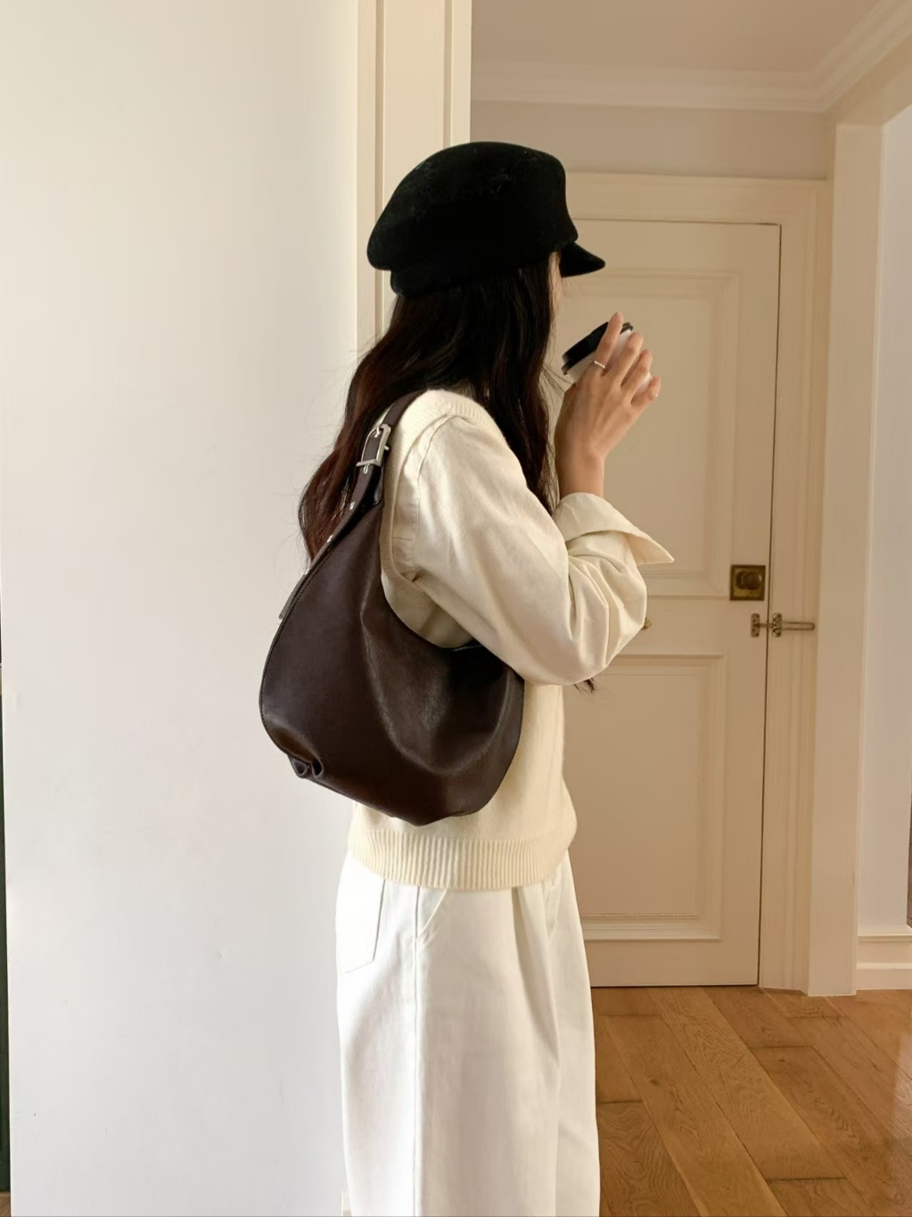 レザー調ジップアップベルト無地トートバッグ | 詳細画像16