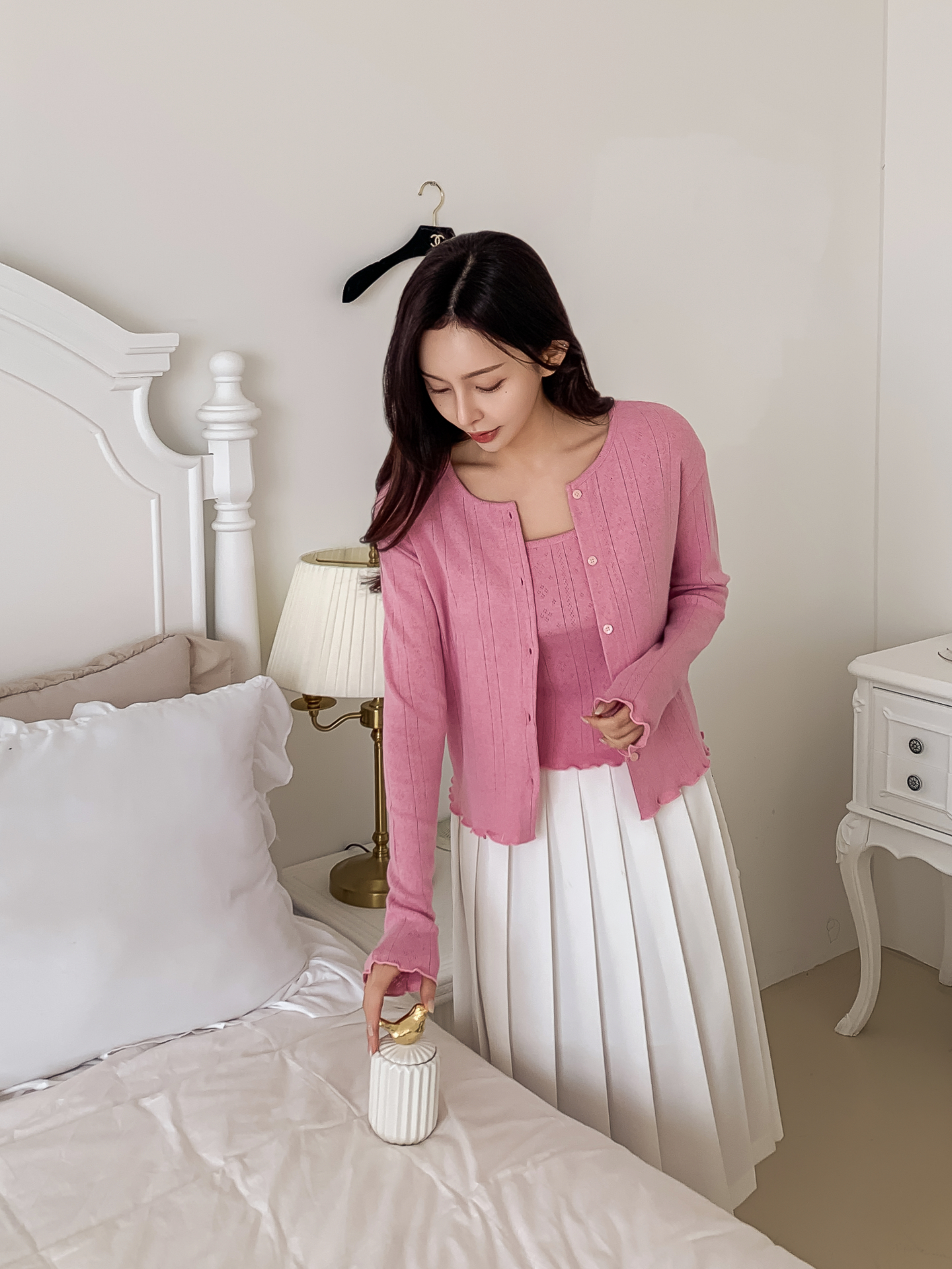 ボタンラウンドネックメロウ長袖レイヤードカーディガンキャミソールアンサンブル | 詳細画像16