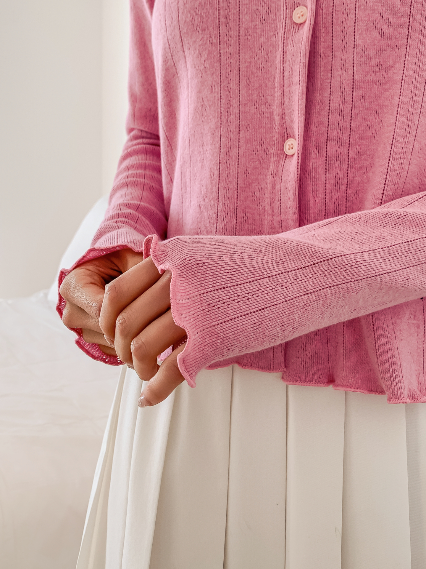 ボタンラウンドネックメロウ長袖レイヤードカーディガンキャミソールアンサンブル | 詳細画像23