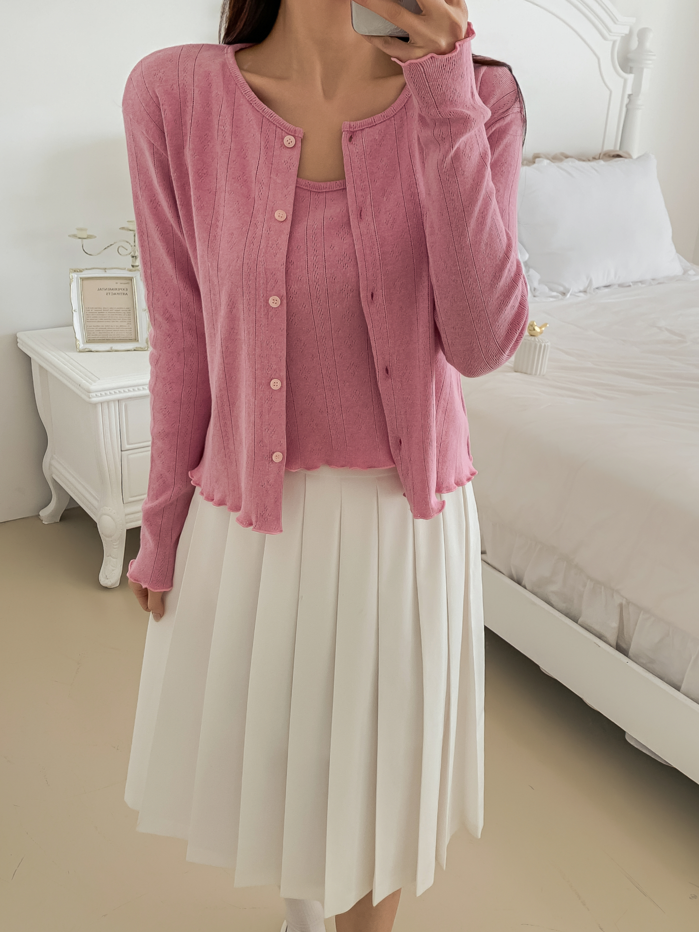 ボタンラウンドネックメロウ長袖レイヤードカーディガンキャミソールアンサンブル | 詳細画像29