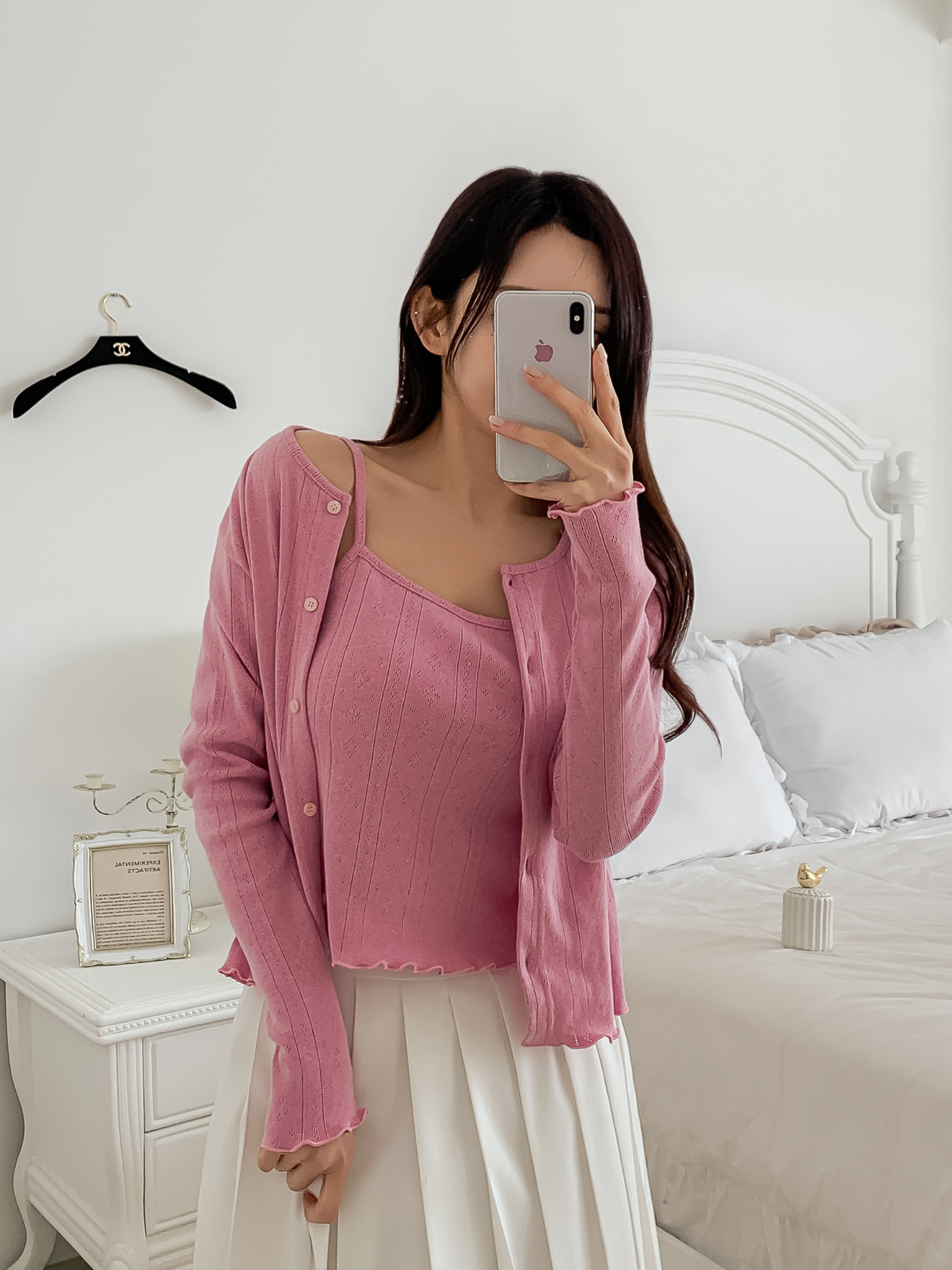 ボタンラウンドネックメロウ長袖レイヤードカーディガンキャミソールアンサンブル | 詳細画像30