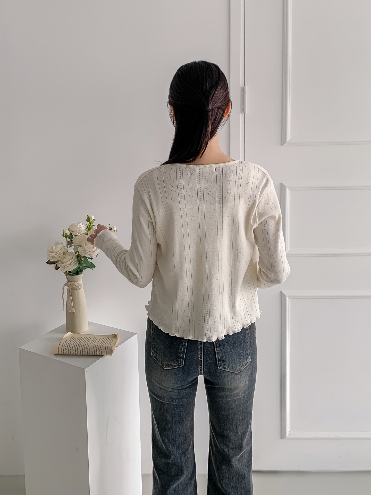 ボタンラウンドネックメロウ長袖レイヤードカーディガンキャミソールアンサンブル | 詳細画像6